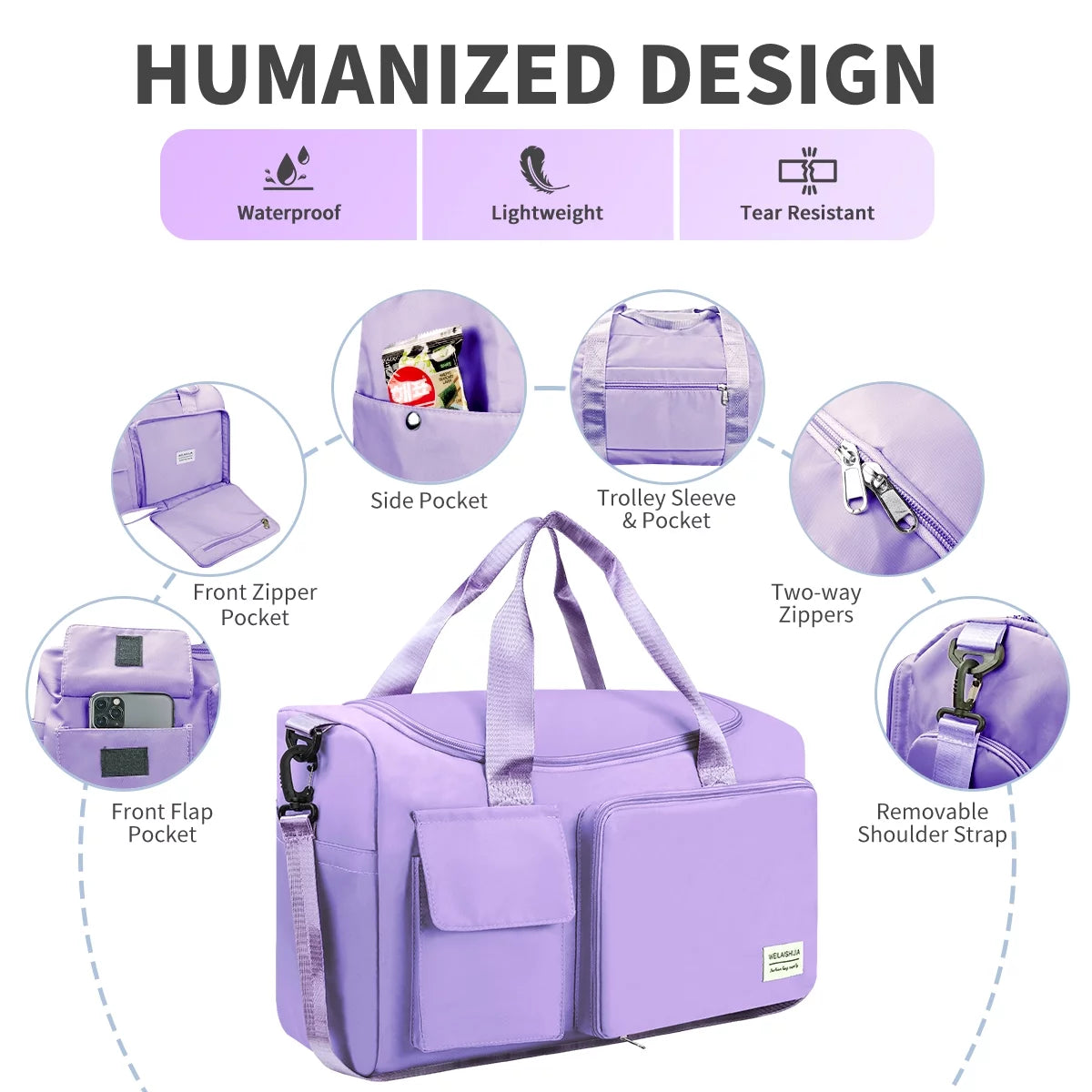  Waterproof Travel Duffle Bag, Purple