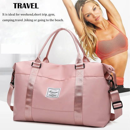 24" Weekender Bags for Women, Travel Duffle Bags, Wet Dry Pocket/Front Phone Pocket/Trolley Sleeve Pocket for Travel, Airline Approved, Pink