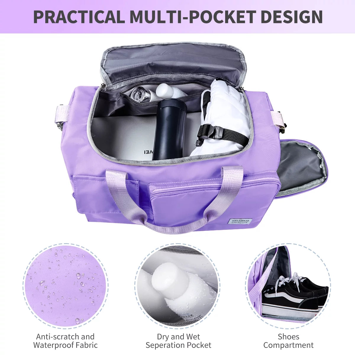  Waterproof Travel Duffle Bag, Purple