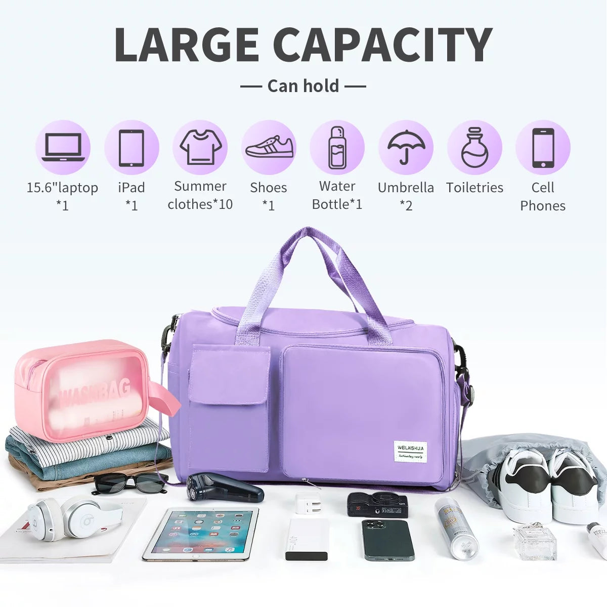  Waterproof Travel Duffle Bag, Purple