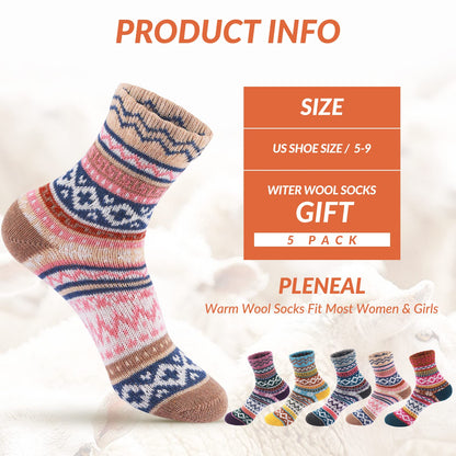 Pleneal 5 Pack Thick Wool Socks for Women - Cozy Knit Boots Socks - Great for stocking stuffers