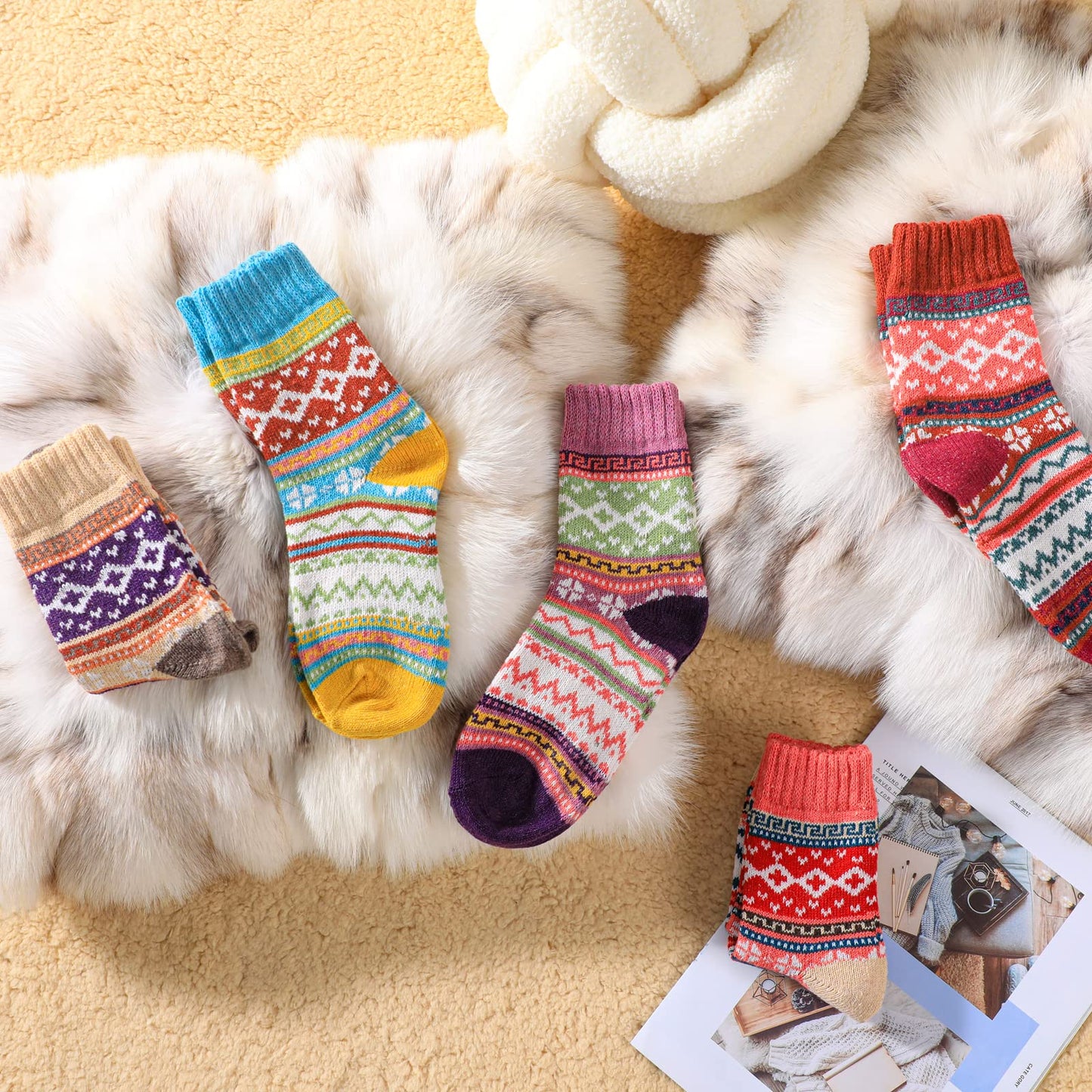 Pleneal 5 Pack Thick Wool Socks for Women - Cozy Knit Boots Socks - Great for stocking stuffers