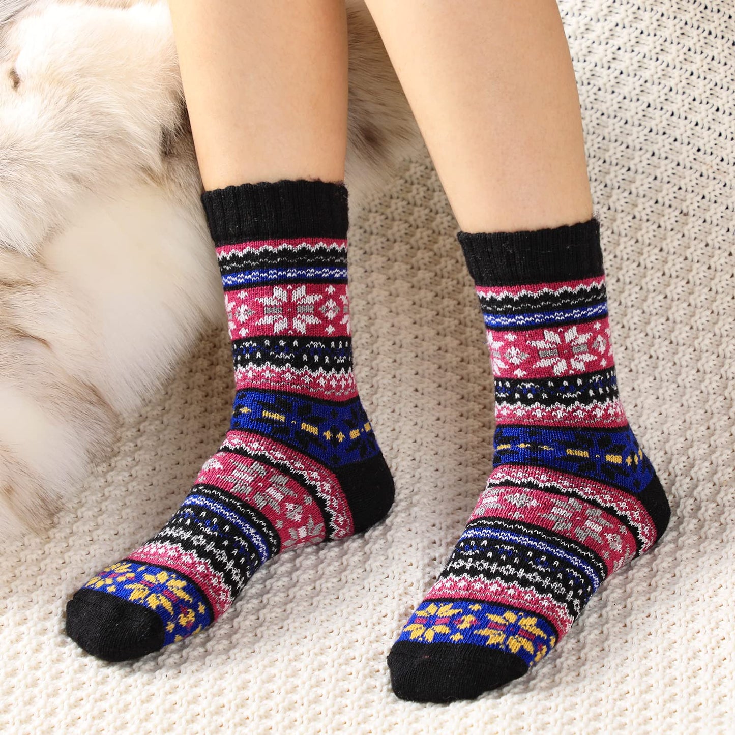 Pleneal 5 Pack Thick Wool Socks for Women - Cozy Knit Boots Socks - Great for stocking stuffers