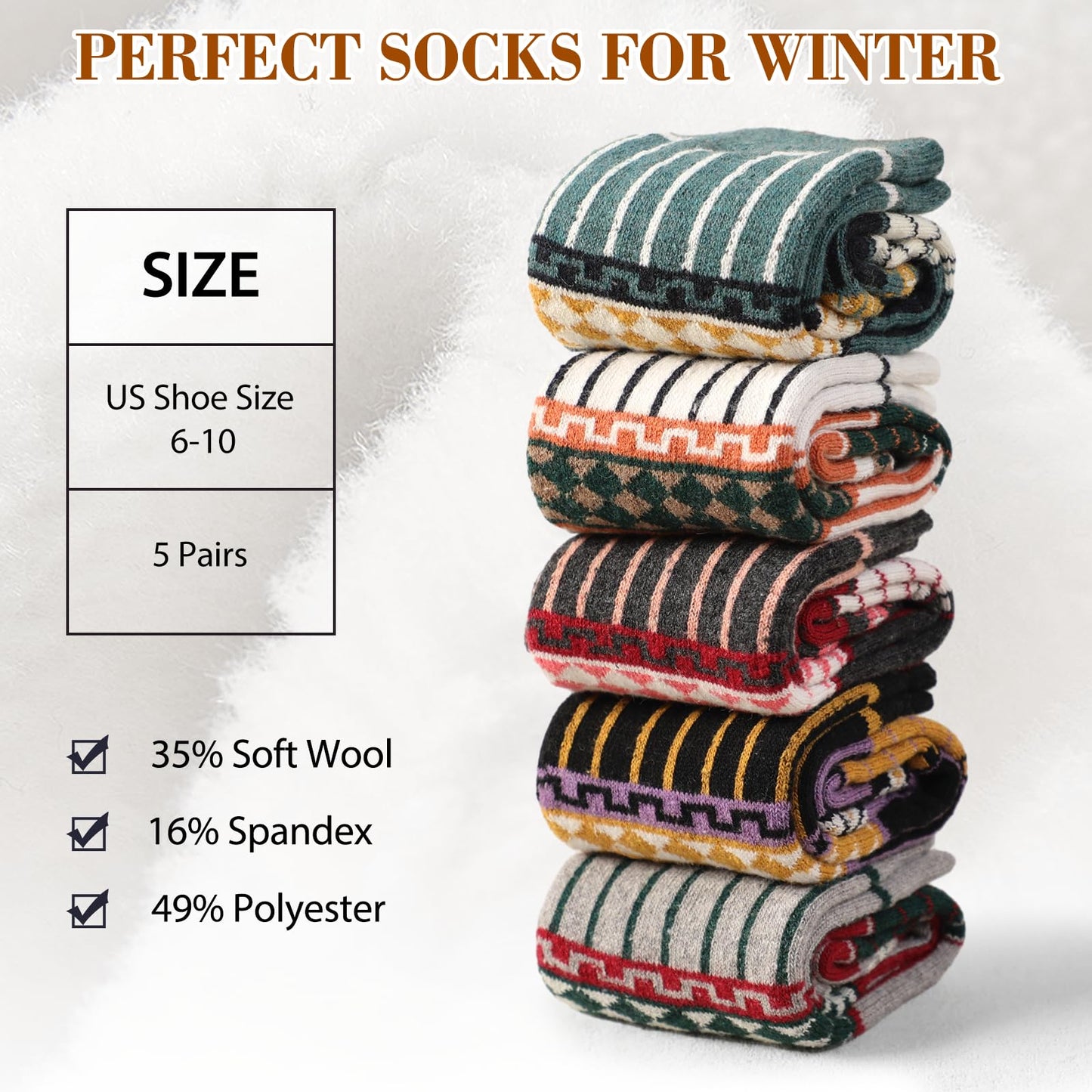 Pleneal 5 Pack Thick Wool Socks for Women - Cozy Knit Boots Socks - Great for stocking stuffers