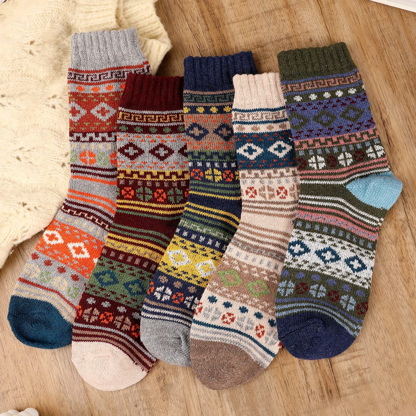 Pleneal 5 Pack Thick Wool Socks for Women - Cozy Knit Boots Socks - Great for stocking stuffers