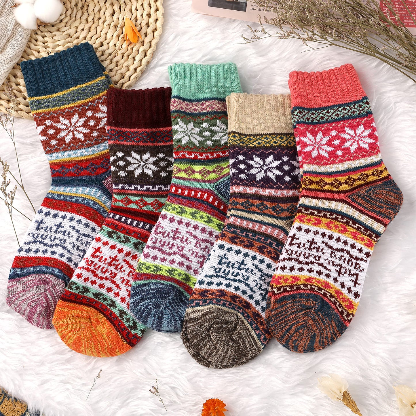 Pleneal 5 Pack Thick Wool Socks for Women - Cozy Knit Boots Socks - Great for stocking stuffers