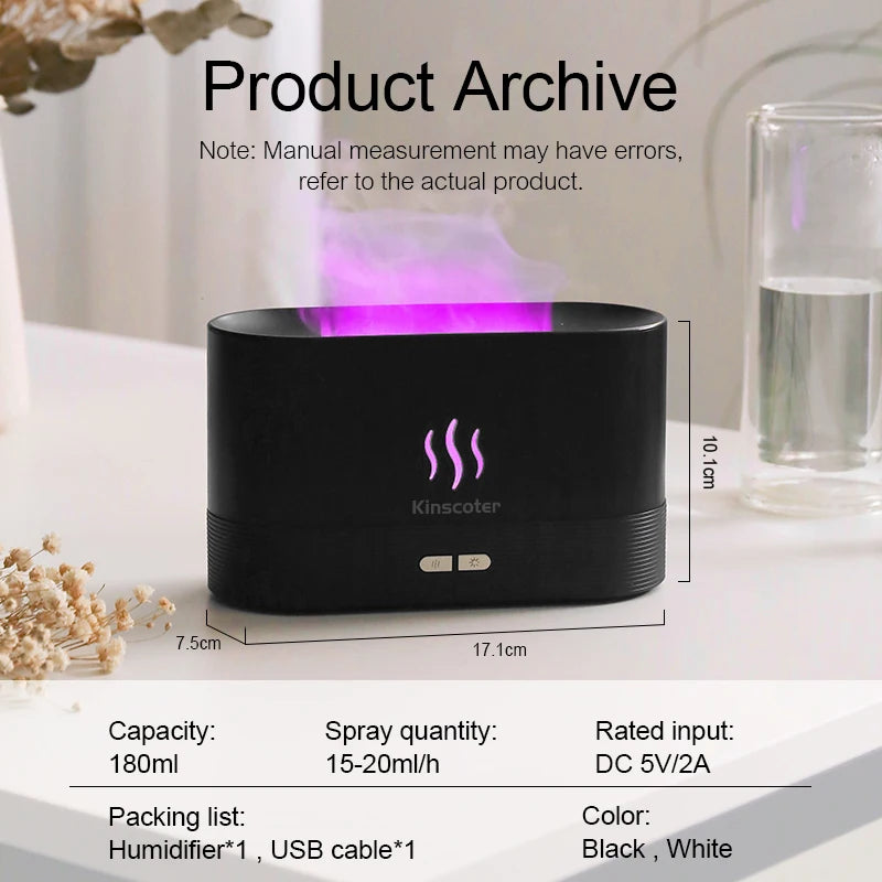 Aroma Diffuser Air Humidifier Ultrasonic Cool Mist Maker Led Essential Oil Flame Lamp Difusor