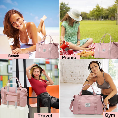 24" Weekender Bags for Women, Travel Duffle Bags, Wet Dry Pocket/Front Phone Pocket/Trolley Sleeve Pocket for Travel, Airline Approved, Pink